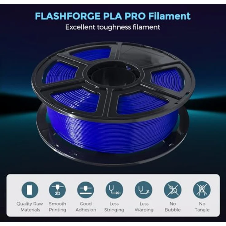 FLASHFORGE PLA PRO 3D-Drucker-Filament, 1,75 mm, 1 kg Spule, Maßgenauigkeit +/- 0,02 mm, blau, bessere Zähigkeit, knäuelfrei für FDM Drucker – Bild 2