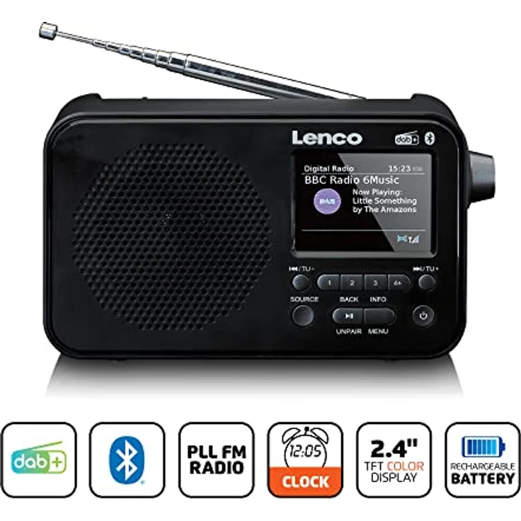 Lenco PDR-036 tragbares DAB+ Radio - Bluetooth 5.0 - PLL FM Radio - 4 Speicherplatztasten - 2,4” Farbdisplay - integrierter Akku - Uhr - Sleeptimer - schwarz – Bild 3