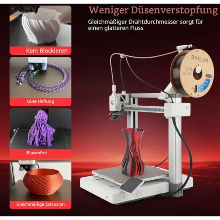 3DHoJor Silk PLA Filament 1.75mm 1KG Schwarz-Rot, Zweifarbiges Seiden PLA mit hohem Glanz und glatter Oberfläche – Bild 4