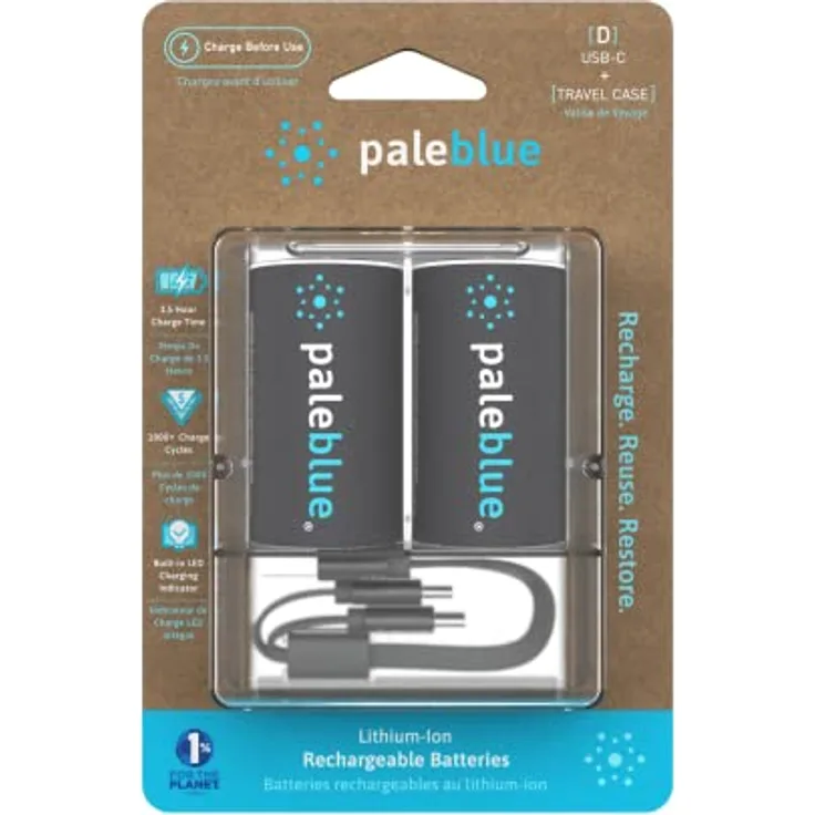 paleblue Wiederaufladbare Batterien USB-C D LR20 HR20, 1,5V 4700mAh 11,1Wh - 2er Pack
