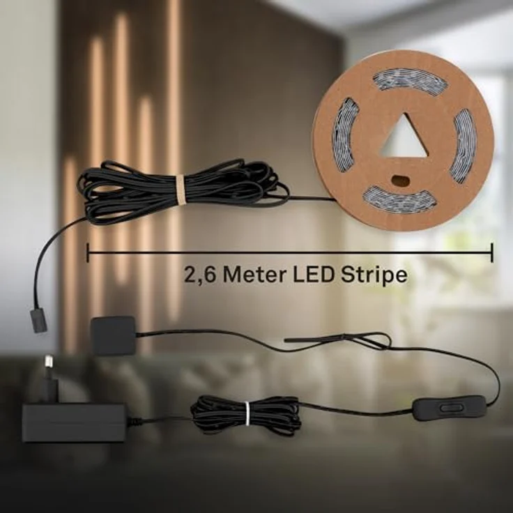 BRILONER - Pimp your Panel LED Strip Starterset, 2,6m, Warmweiß, mit Kabelschalter, LED Streifen, für Zimmer Deko, Weiß – Bild 4