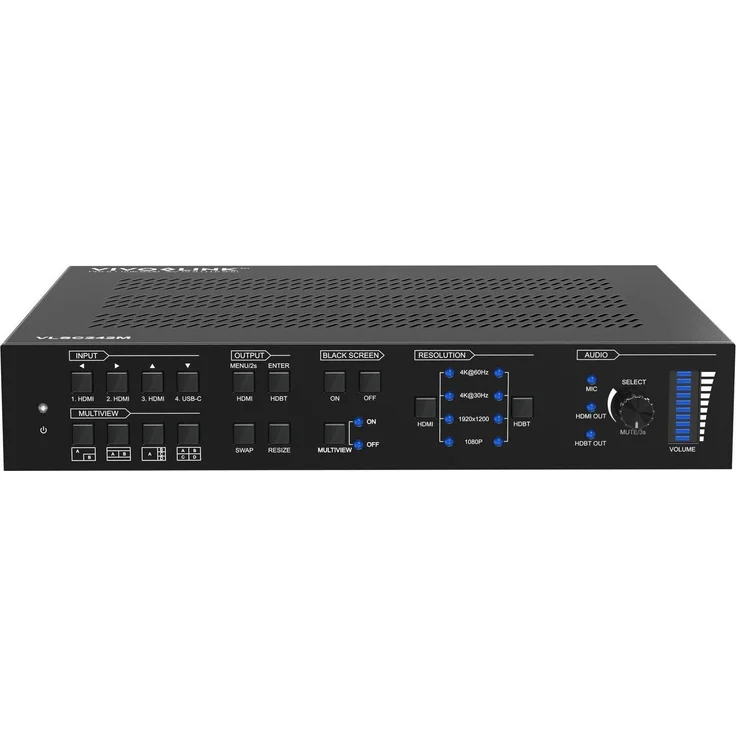 Vivolink HDBaseT 3.0 18G 4X2 Seamless KVM Switch, vielseitige Anschlussmöglichkeiten, robustes Metallgehäuse, schwarz