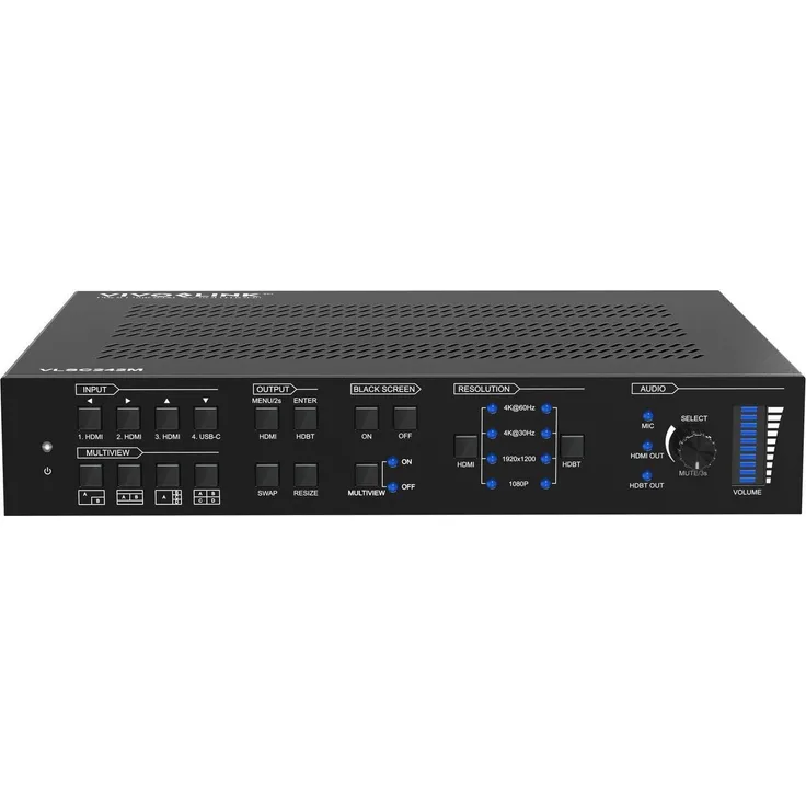 Vivolink HDBaseT 3.0 18G 4X2 Seamless KVM Switch, vielseitige Anschlussmöglichkeiten, robustes Metallgehäuse, schwarz