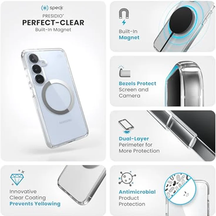 Speck Presidio2 Clear + Magnet für Samsung Galaxy S25/S24, transparente Smartphone-Hülle mit Microban, zertifizierter Fallschutz bis 4m, MagSafe-kompatibel, IMPACTIUM Clear Shock Barrier – Bild 2