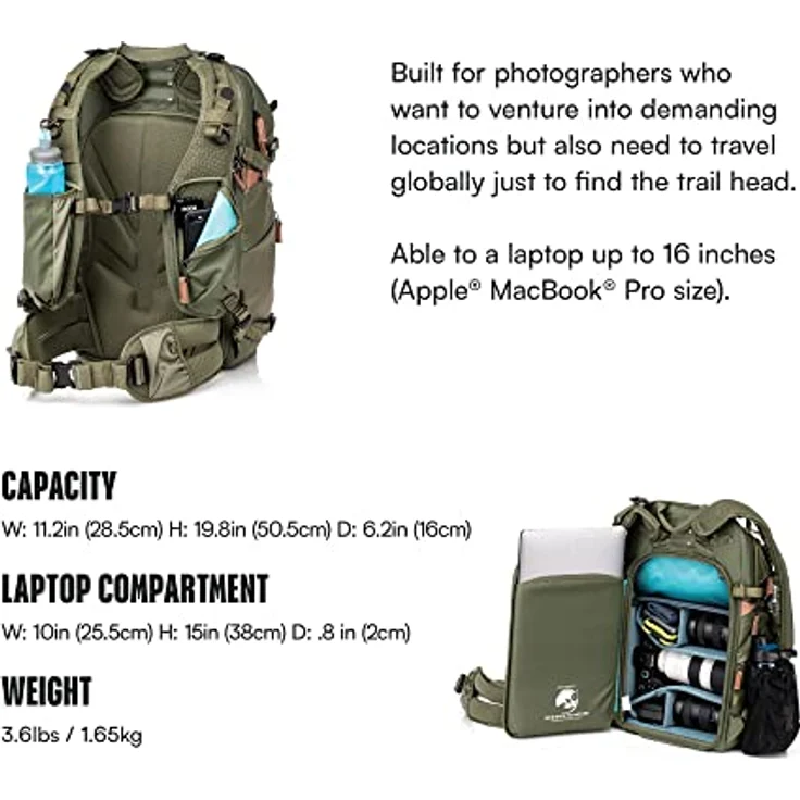 Shimoda Explore V2 30 Backpack, Fotorucksack mit 30 Liter Volumen, Armeegrün, für spiegellose und DSLR-Kameras, mehrere Zugangspunkte – Bild 3
