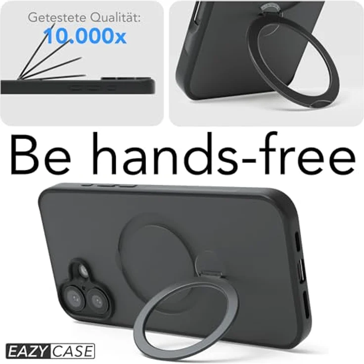EAZY CASE Qi Charging Handyhülle für iPhone 16 Plus, Matte Schutzhülle mit 360° Ring, ultra stoßfest und kratzfest, schwarz – Bild 5
