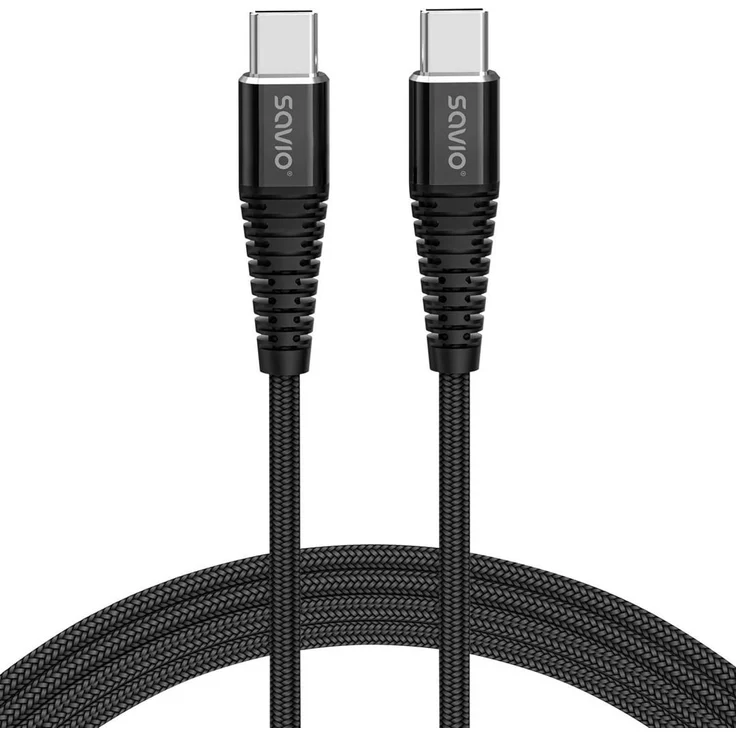 Savio CL-159 USB-C Kabel, 1 m, USB 2.0, maximale Datenübertragungsrate 480 Mbit/s, schwarz