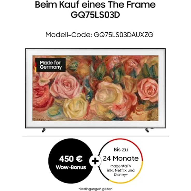 Samsung QLED 4K Fernseher The Frame 75 Zoll, Samsung TV mit mattem Display und austauschbarem Rahmen, Art Mode, Smart TV, GQ75LS03DAUXZG, Deutsches Modell [2024] – Bild 2