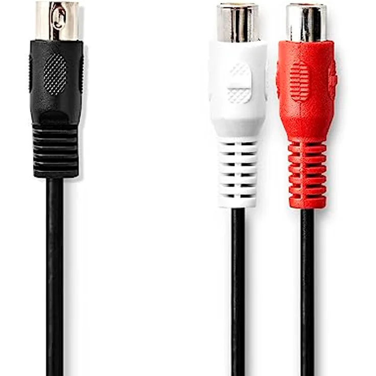 Nedis DIN-Audio-Kabel, 0.20 m, DIN 5-Pin Stecker auf 2x Cinch Buchse, vernickelt, rund, schwarz, PVC