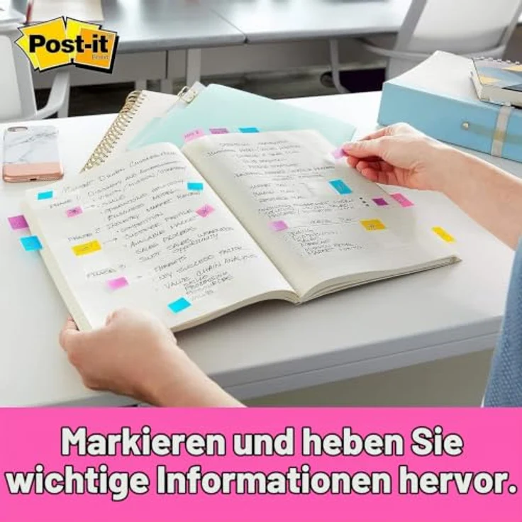 Post-it® Haftstreifen Index Standard I680, selbstklebend, wiederverwendbar, signalstark, blau, 50 Stück 25,4 x 43,2 mm – Bild 3