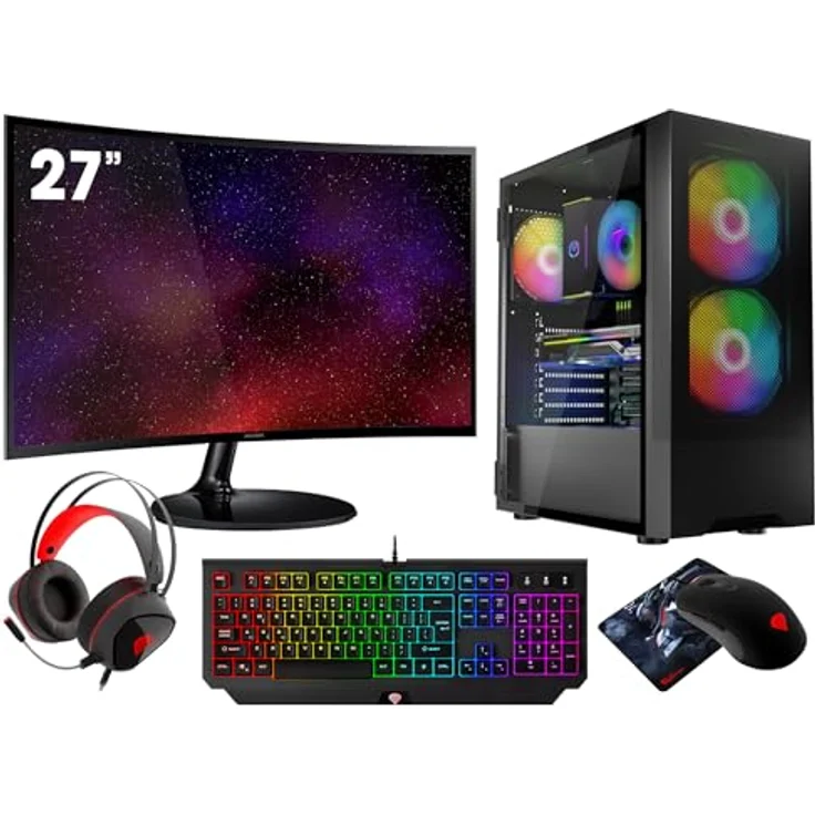 VIST Gaming PC Komplett Set R7 5700G 32GB RX VEGA8 SSD 1TB WiFi Win11 27" - AMD Ryzen 7 5700G, Radeon RX Vega 8, 32GB DDR4 RAM, 1TB SSD, Win11, 27 Zoll – Bild 1