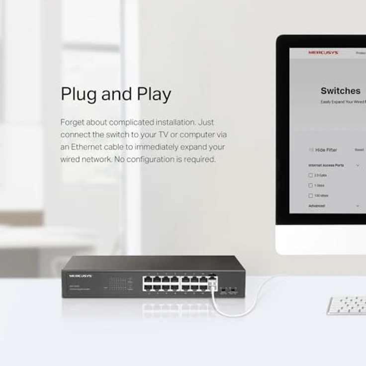 Mercusys MS116GS, 16-Port Gigabit Switch, Unmanaged, Plug & Play, isolierter Client-Datenverkehr, robustes Metallgehäuse, 294 x 140 x 44 mm – Bild 8