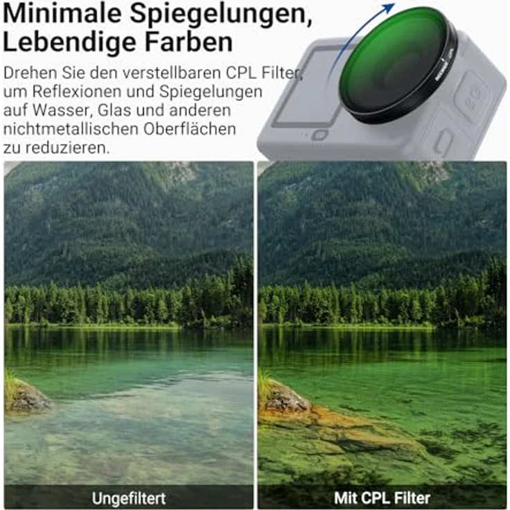 NEEWER CPL + ND Filter Set für DJI Osmo Action 6, 4er Pack ND8/16/32, zirkularer Polfilter und Graufilter, Snap On mit mehrfachvergütetem HD Optikglas – Bild 3