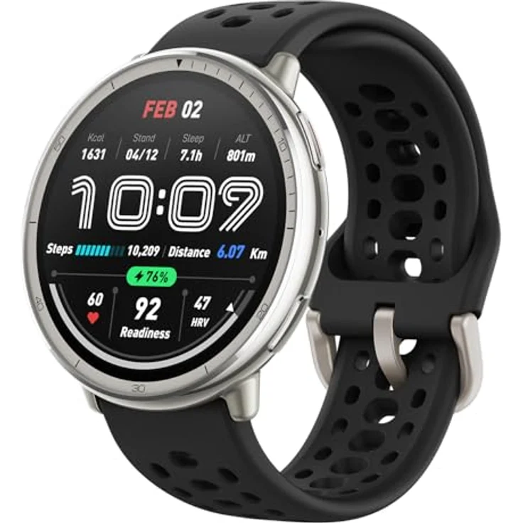 Amazfit Active 2 Smart Watch 44mm, AI, Sprachsteuerung, GPS, kostenloses Kartenmaterial, 10 Tage Akku, 160plus Sportmodi, 5 ATM wasserdicht, für Android und iPhone, Edelstahlgehäuse, AMOLED-Display – Bild 1