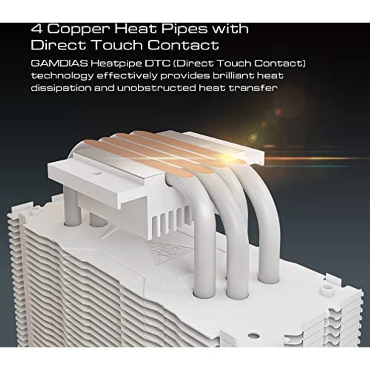 GAMDIAS BOREAS E1-410 WH CPU-Kühler, Hochleistungs-CPU-Luftkühler mit 4 Kupfer-Heatpipes, Dual Ring ARGB und universeller Kompatibilität für Intel & AMD. – Bild 2