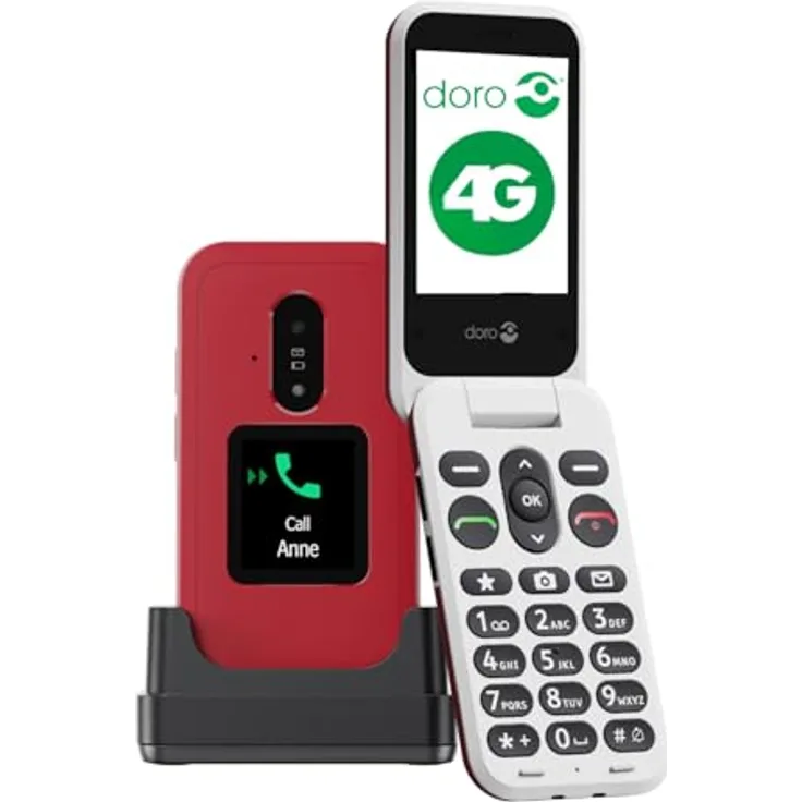 Doro Leva E30, 4G Smartphone mit Klappgehäuse, 7,11 cm (2.8 Zoll), 0,3 MP Kamera, Single SIM, Rot-Weiß