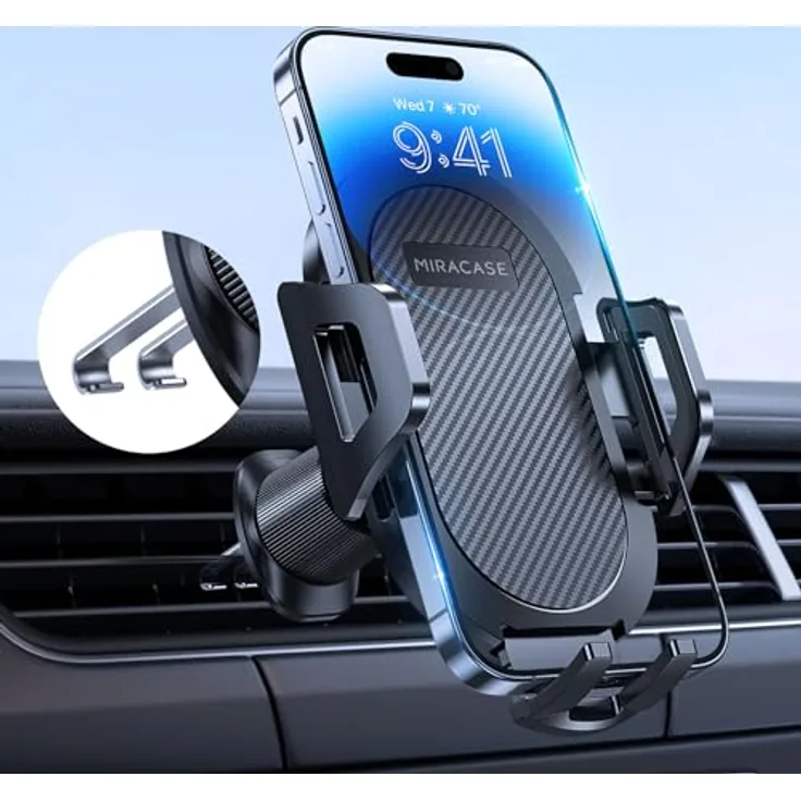 Miracase Handyhalterung Auto, 2025 Neuester Doppelhaken, Universal KFZ Lüftungshalter mit 360 Grad Drehung für iPhone 15 Pro Max/Samsung, geeignet für 4-7 Zoll Smartphones