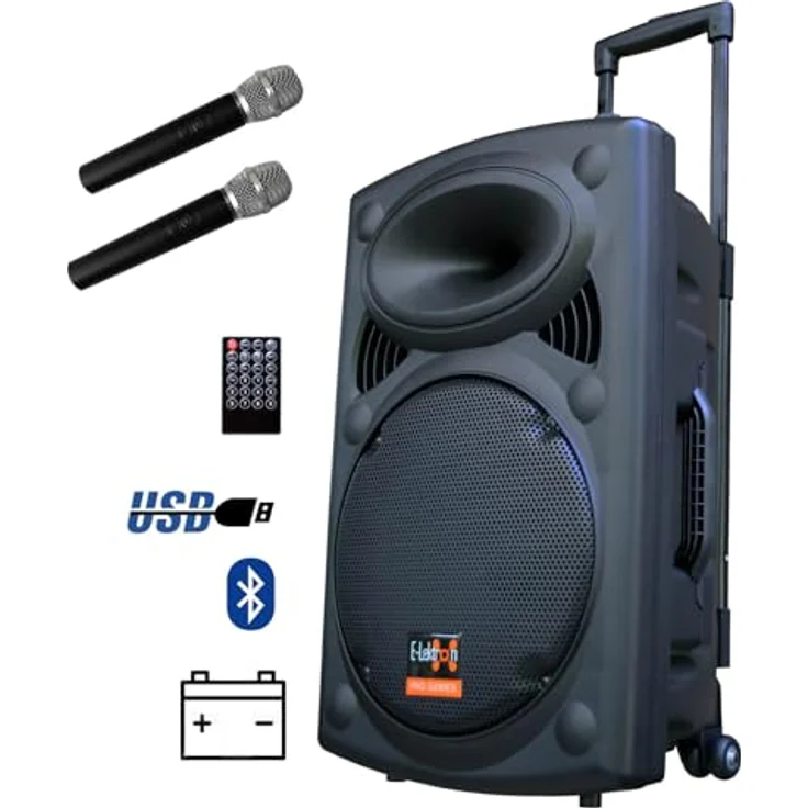 E-Lektron EL30-M 700W Mobile PA Sound Anlage Akku-MP3-USB-SD inkl. Funkmikrofone Soundsystem - EL812660, Bluetooth-Lautsprecher mit integriertem Verstärker, 2-Wege Bassreflex-Technologie, BLUETOOTH 5.0 TWS-Empfänger, FM-Radio, inkl. 2 Funkmikrofone, stabiles ABS-Kunststoffgehäuse - Schwarz – Bild 10