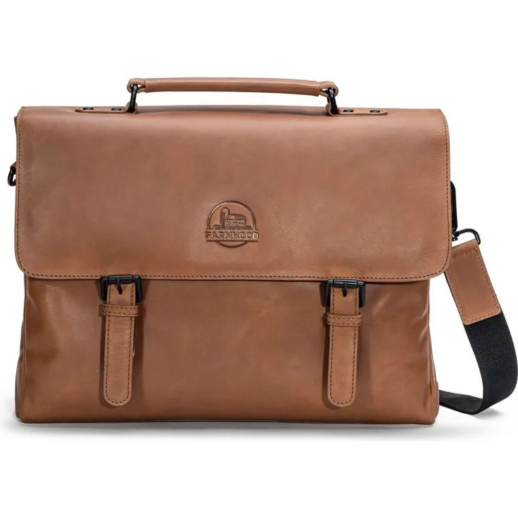Farmhood Aktentasche Nashville, Leder mit Laptopfach und mehreren Fächern, braun