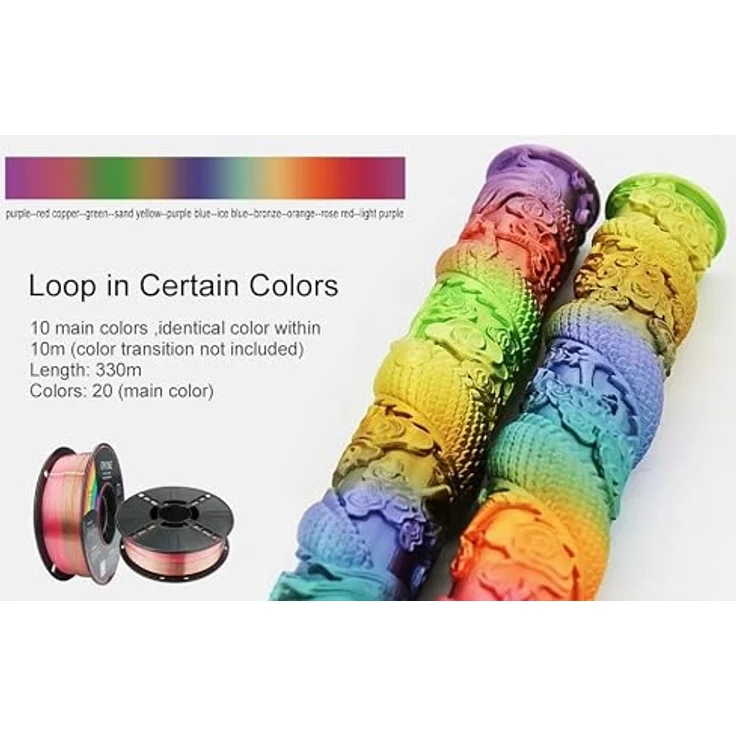 ERYONE Ultra Shiny Silk PLA Filament, 1.75mm Multicolor Rainbow mit Metal Luster, 1kg Spule, für 3D Drucker, Temperaturbereich 190-210℃ – Bild 4
