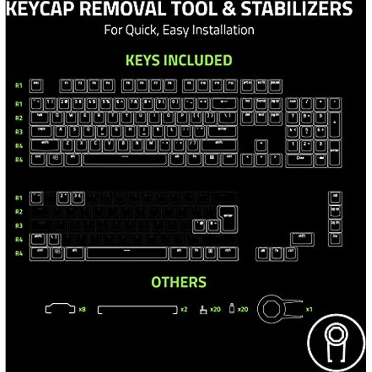 Razer Phantom Tastenkappen-Upgrade-Set - Fast unsichtbares Pudding-Design für durchscheinende Chroma RGB-Beleuchtung (128 Tasten, Tastenentferner, Stabilisatoren) Mercury Weiß, US- & UK-Layout, RC21-01740200-R3M1, Weiß (Mercury) – Bild 5
