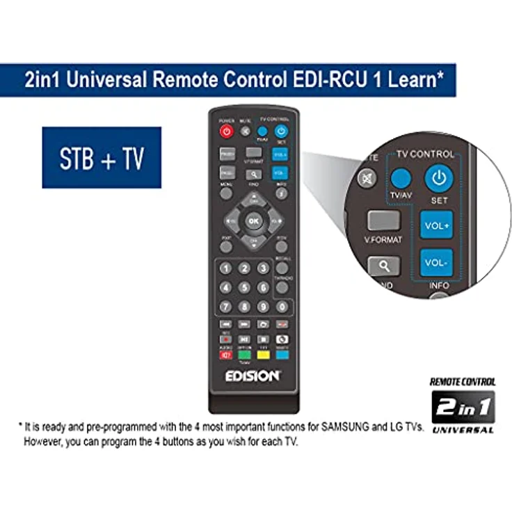 Edision Picco T265+ Terrestrischer DVB-T2 und Kabel DVB-C Receiver, H265 HEVC, FTA Full HD PVR, USB, HDMI, SCART, S/PDIF, IR, USB WiFi Support, Universal 2in1 Fernbedieung, Schwarz – Bild 5