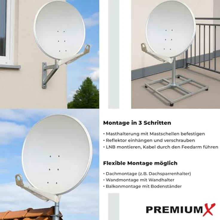 PremiumX DELUXE100 Satellitenschüssel 100cm Aluminium in Hellgrau, starke Empfangsleistung für FullHD und 4K UltraHD mit einfacher Montage – Bild 4
