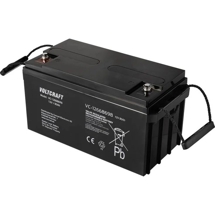 VOLTCRAFT VC-12668698 VC-16623040 Bleiakku 12V 80Ah AGM, wartungsfrei und kompakte Abmessungen (350 x 179 x 167mm)