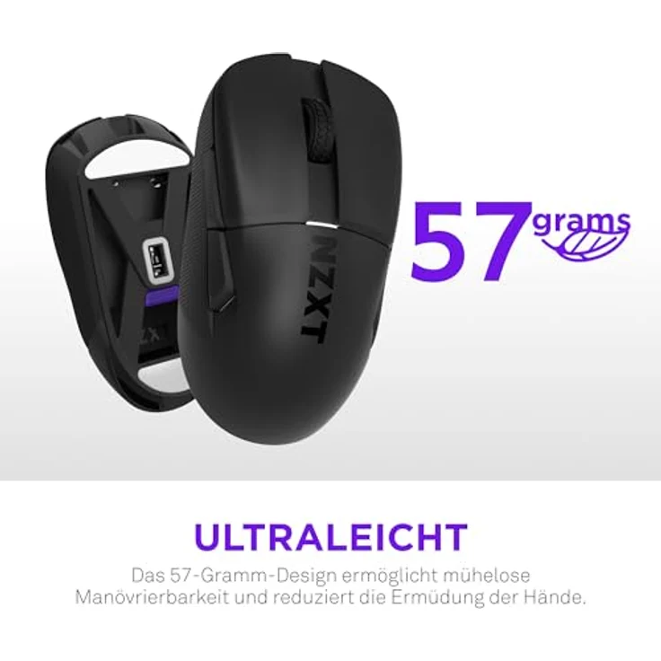 NZXT Gamingmaus Lift Elite Wireless – Ultraleicht: 57 g – Abfragerate 4K/8K, optische Schalter, optischer Sensor mit 26K DPI – Lange Akkulaufzeit – Seitengriffflächen aus Gummi – Schwarz – Bild 2