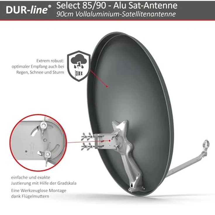 DUR-line Select 85/90cm Satellitenschüssel Alu anthrazit – Bild 5