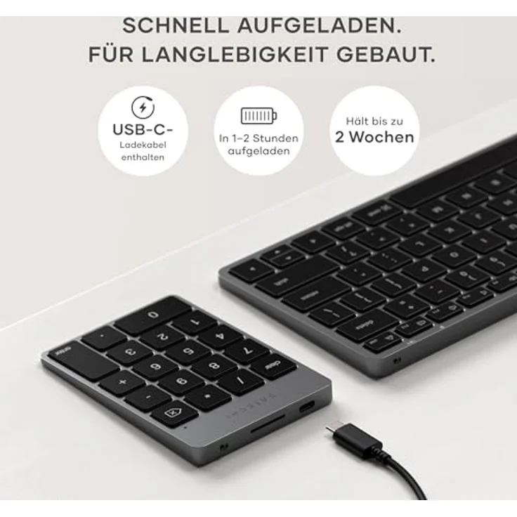 SATECHI Bluetooth Zahlenblock, Kabelloser Aluminium 18-Tasten Nummernblock, USB-C wiederaufladbar für MacBook & Windows - Space Grau – Bild 5