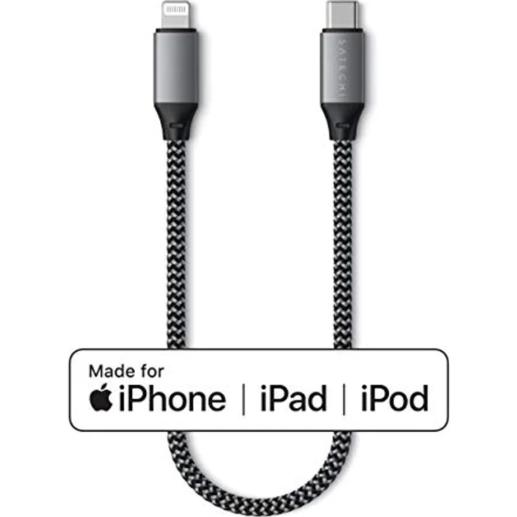 Satechi USB-C zu Lightning Kabel, 25 cm, strapazierfähig mit Nylonummantelung, Schwarz/Grau – Bild 3