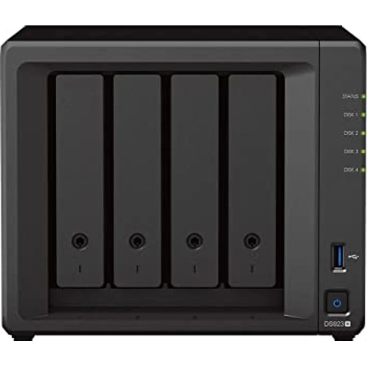 Synology DS923+ 4-Bay Diskstation NAS (AMD Ryzen™ 4 Threads R1600 Dual-Core 4GB Ram 2xRJ-45 1GbE LAN-Port) Bundle mit 4 x 3TB WD Red Plus NAS HDDs – Bild 1