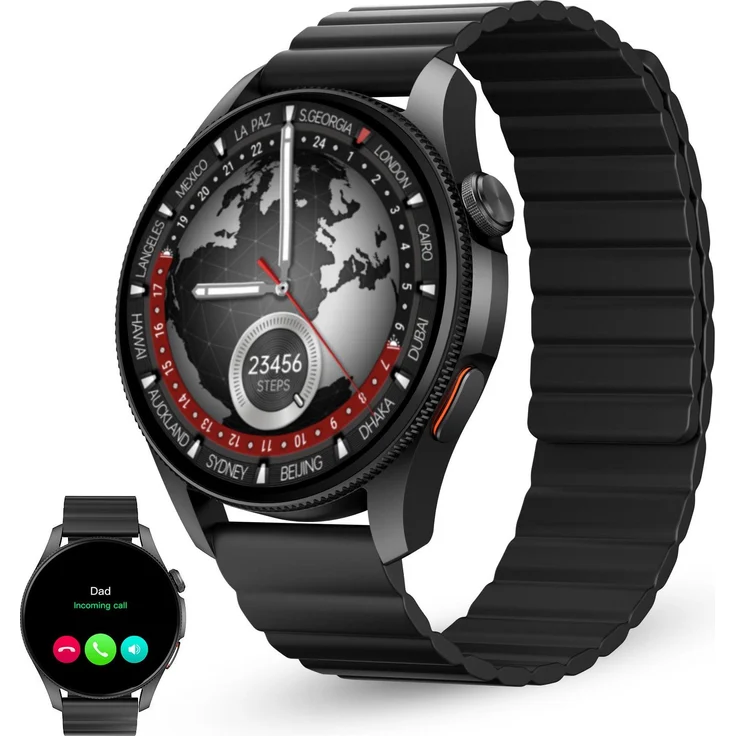 KSIX BXSW33N, Smartwatch mit 1,43 Zoll AMOLED-Display, GPS, wasserdicht 3 ATM, schwarze Stahl-Optik, Akkulaufzeit bis zu 240 Stunden
