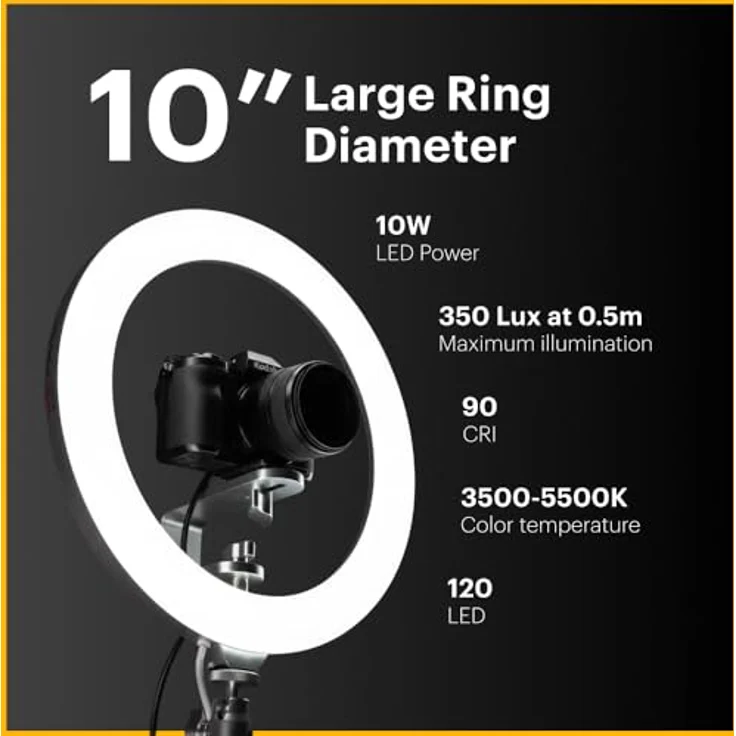 Kodak LED Ringlicht mit Stativ für Smartphones & kleine DSLR- und Actioncams (25cm Durchmesser; Verstellbare Helligkeit, Höhe und Farbbalance; 1800 Lumen; Fernauslöser & Tragetasche inklusive) – Bild 5