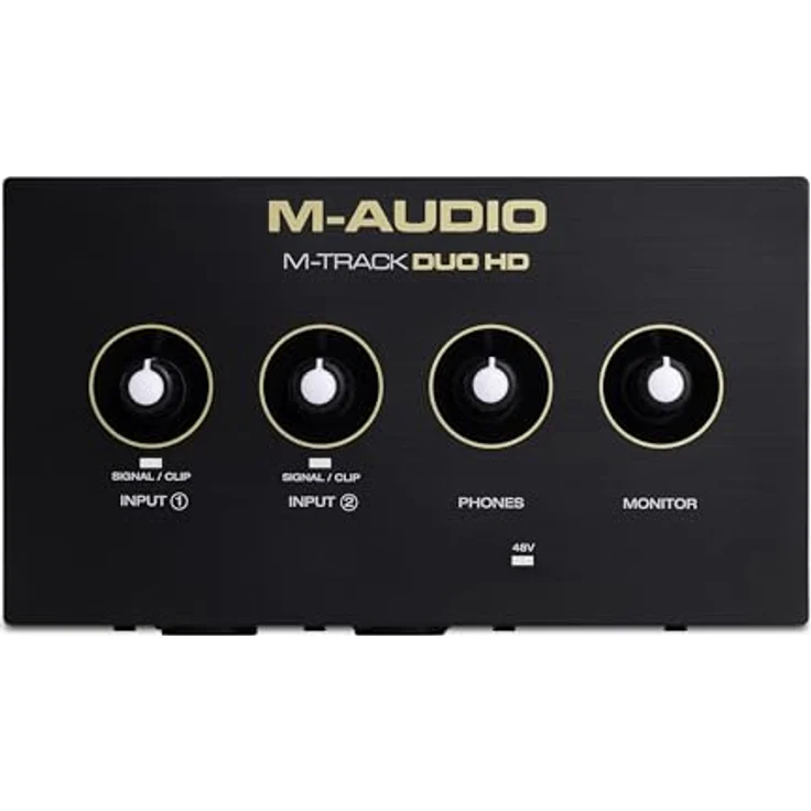 M-Audio M-Track Duo HD Producer Pack, 2-Kanal USB Audio Interface mit M100 Kondensatormikrofon und HDH41 Studio Monitoring Kopfhörern für Aufnahmen, 24-Bit/192kHz, schwarz – Bild 9