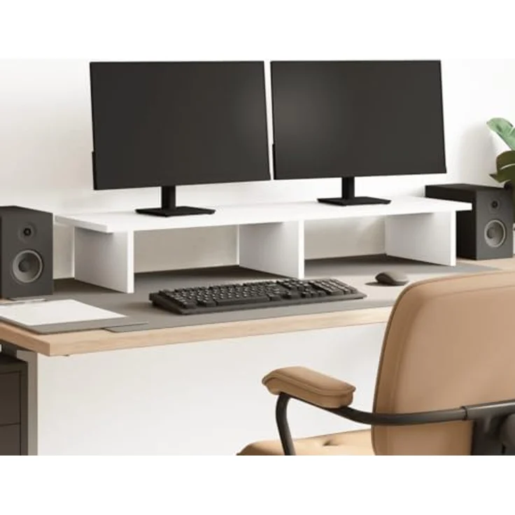 vidaXL Monitorständer, Weiß, Holzwerkstoff, 100x27x15 cm, für zwei Monitore, langlebig und pflegeleicht – Bild 2