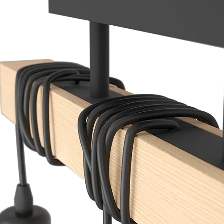 EGLO Deckenlampe Townshend, 3 flammige Vintage Deckenleuchte im Industrial Design, Retro Pendelleuchte aus Stahl und Holz, Schwarz, braun, FSC zertifiziert, E27 Fassung – Bild 3