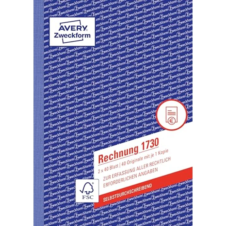 Avery Zweckform Formularblock Rechnung, A5, 2-fach, selbstdurchschreibend, 80 Blatt pro Block – Bild 1