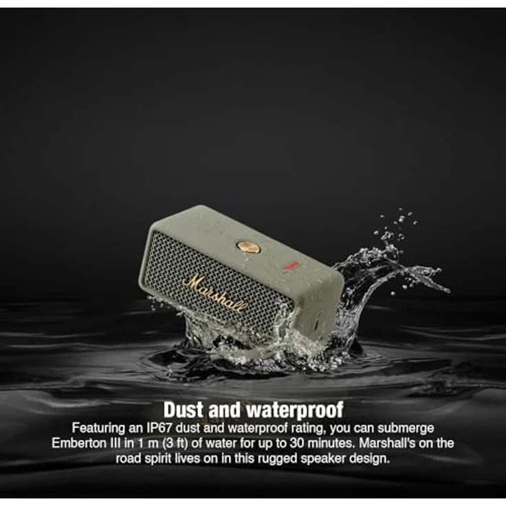 MARSHALL Emberton III Bluetooth Lautsprecher, Sage, 32 Stunden Akkulaufzeit, wasserfest, True Stereophonic, integriertes Mikrofon – Bild 2