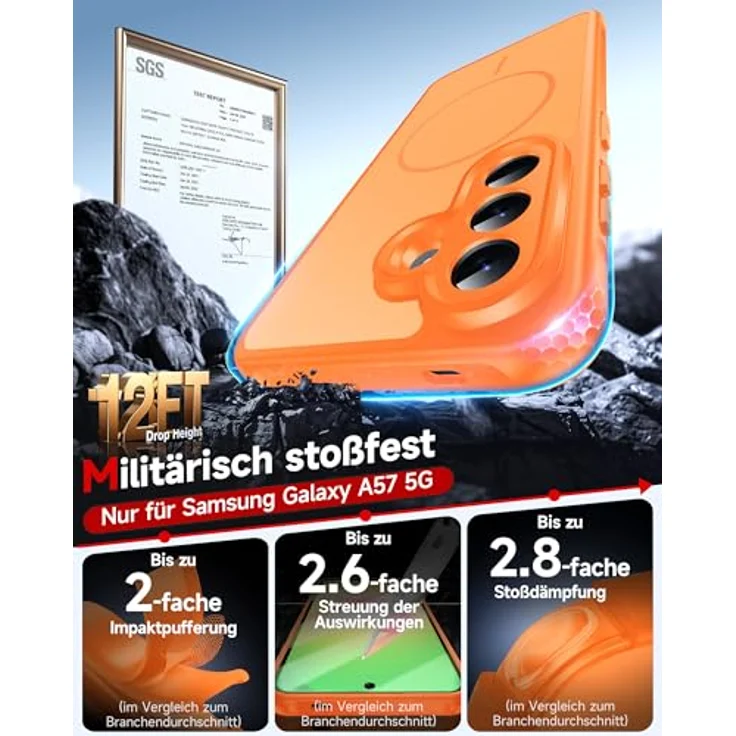 LeYi für Samsung Galaxy A57 5G Hülle, Ultra Dünn Magnetisch mit 2X Panzerglas, Kratzfest & Stoßfest, Orange – Bild 5