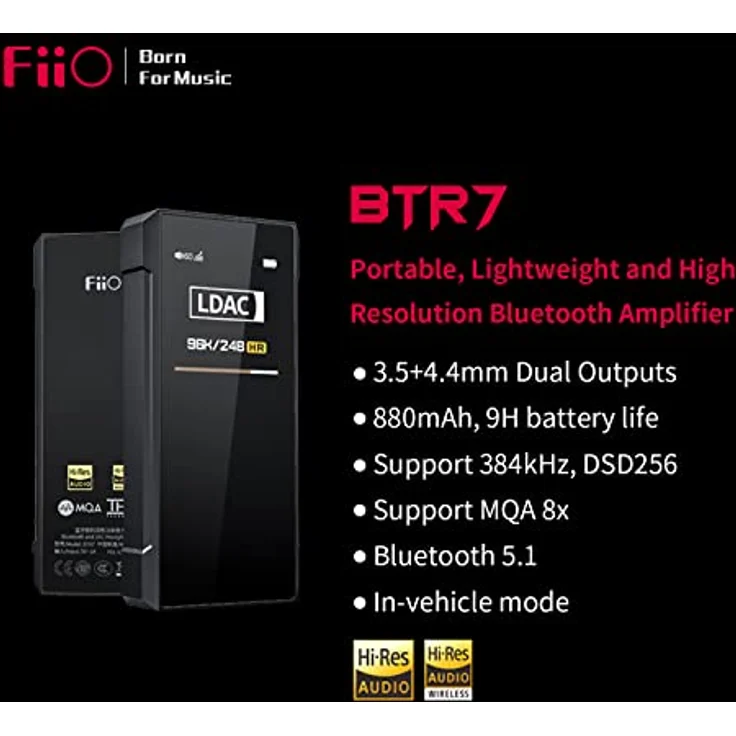 FiiO BTR7 Bluetooth Empfänger und Kopfhörerverstärker, 384kHz/32Bit, DSD256, MQA, LDAC, aptX HD, cVc 8.0, Dual-Output 3,5 mm + 4,4 mm für Telefon, PC, Auto, Home Audio – Bild 2