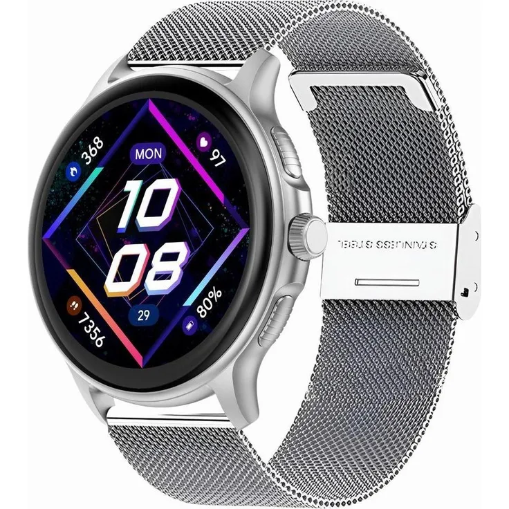 Gravity GT12-7 Damen-Smartwatch, AMOLED-Full-Touch-Display 1,43 Zoll, schwarzes Silikonarmband + silbernes Armband, IP68 Wasserbeständigkeit, integrierter Sprachassistent, Bluetooth 5.3