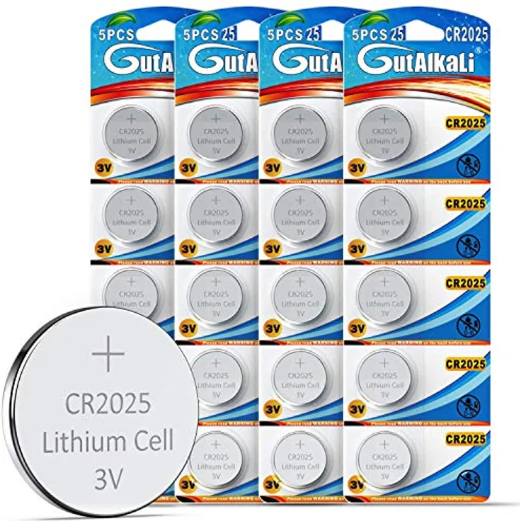 GutAlkaLi CR2025 3V Lithium Knopfzellen, 20 Stück Batterien mit 150 mAh Kapazität, kompakt und langlebig