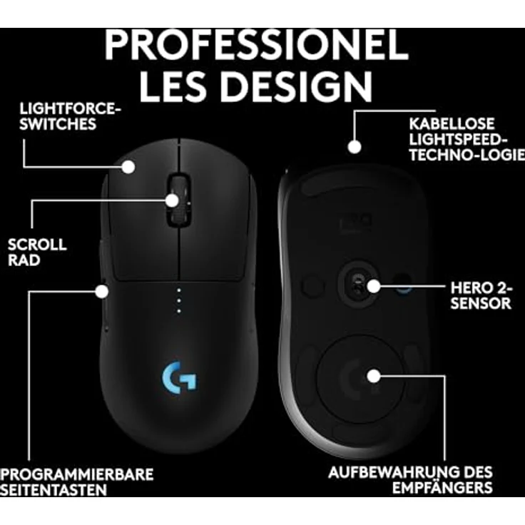LOGITECH PRO 2 LIGHTSPEED, kabellose Gaming-Maus für Rechts- und Linkshänder mit HERO 2 Sensor, 32K DPI, RGB-Beleuchtung, Schwarz – Bild 8