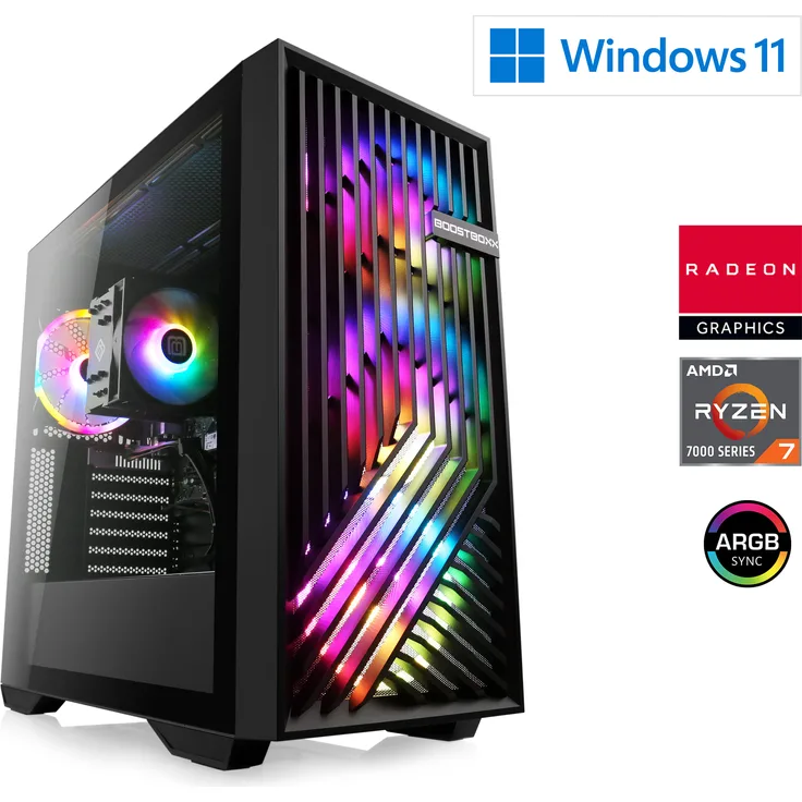 CSL-Computer Gaming PC AMD Ryzen 7 7700, 3800 MHz, AMD Radeon Graphics, 16 GB DDR5-RAM, 1000 GB M.2 SSD, Windows 11, USB 3.2 | M10940H, Schwarz