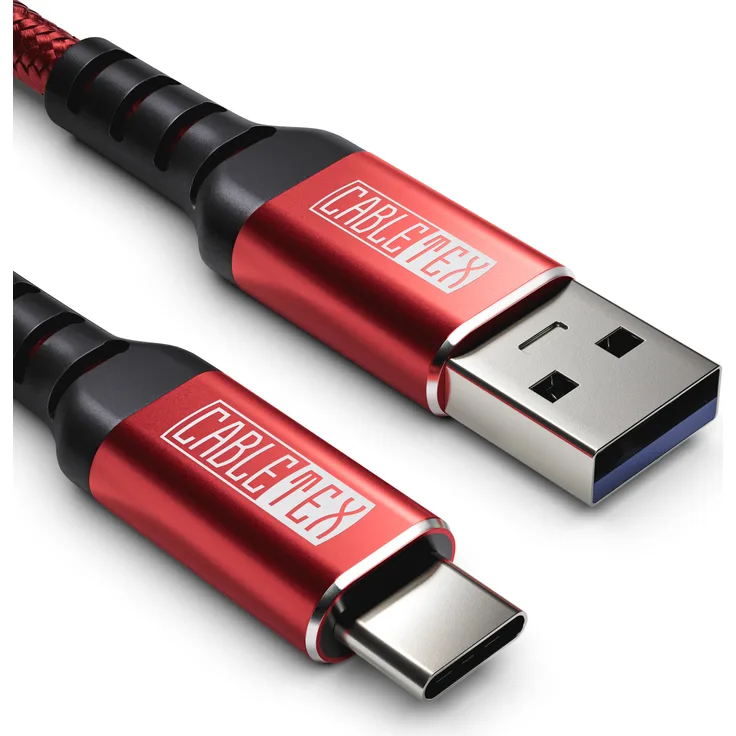 CABLETEX USB-C zu USB-A Kabel 3m, USB 3.2 Gen1, Schnellladen und Datenübertragung, geflochtenes Premium Nylon