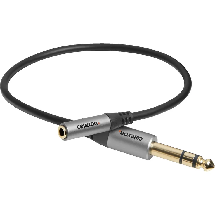 celexon 6,3mm Stereo Klinke auf 3,5mm Stereo Klinke M/F Audioadapter, 0,25m, schwarz, 3-fach geschirmt mit vergoldeten Kontakten - Professional Line