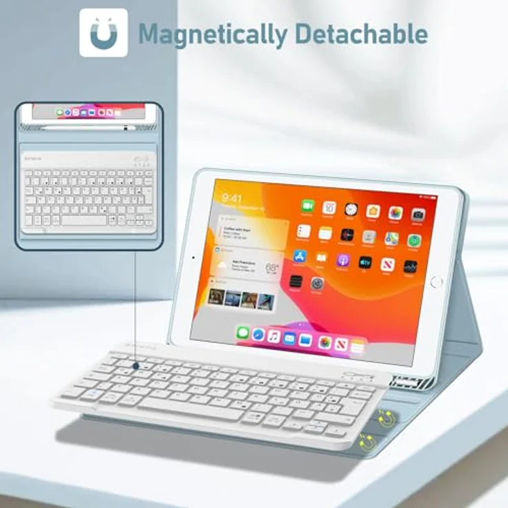 Fintie Tastatur Hülle für iPad 10.2 Zoll (9/8/ 7 Generation - 2021/2020/2019), Eisblaue Schutzhülle mit magnetisch Abnehmbarer Tastatur und Pencil Halter – Bild 5