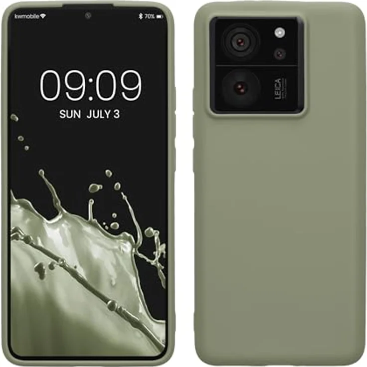 kwmobile Hülle kompatibel mit Xiaomi 13T / 13T Pro - weiches TPU Silikon Case - Graugrün, geeignet für kabelloses Laden – Bild 1